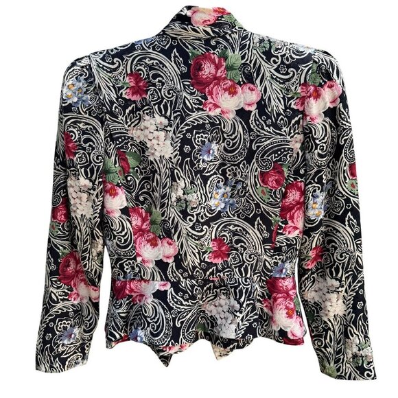 Richard Warren Petites Vintage Floral Print Long-Sleeve Tie Neck Peplum Blazer 2 - Picture 6 of 11